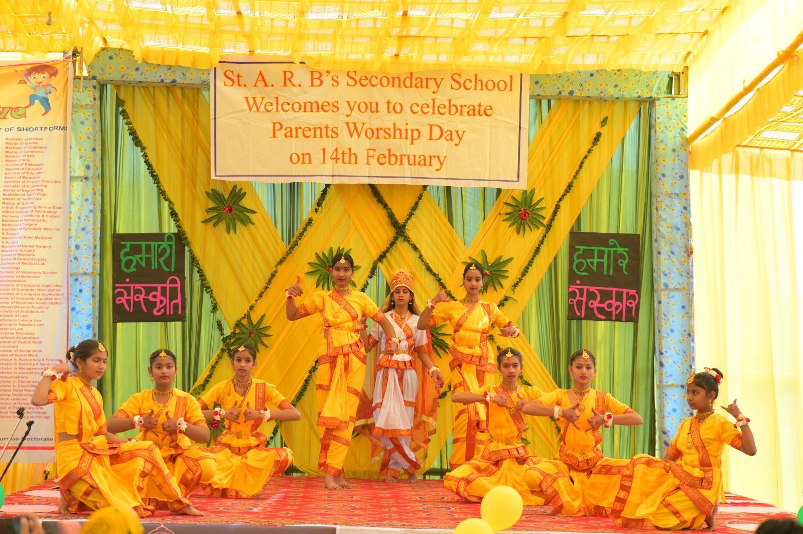 Students performing on stage for Parents Worship Day